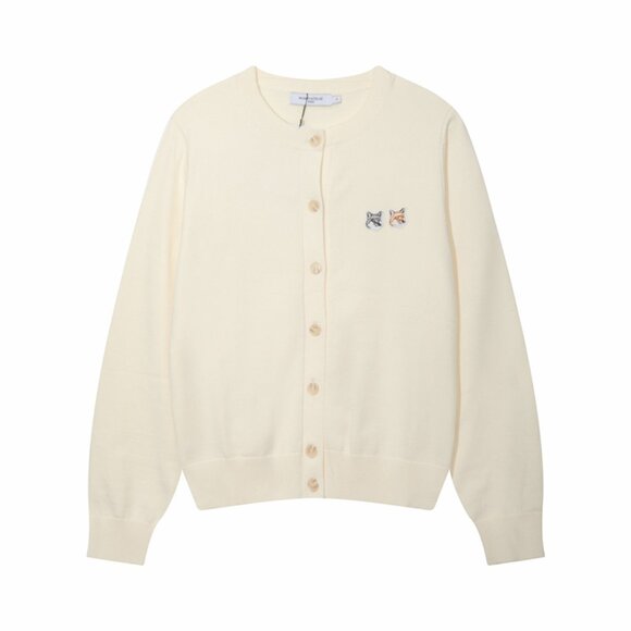 Maison Kitsune Embroidered Round Neck Wool Sweater Jacket - Picture 1 of 4